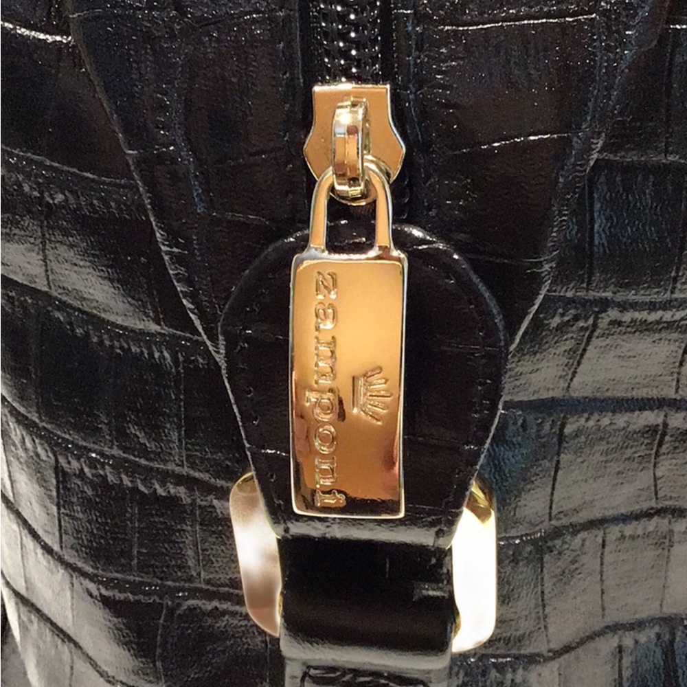 NEW ZAMPONI Moda Bucket Bag Secchiello Made in Italy, Black Croc Pattern - Picture 9 of 14